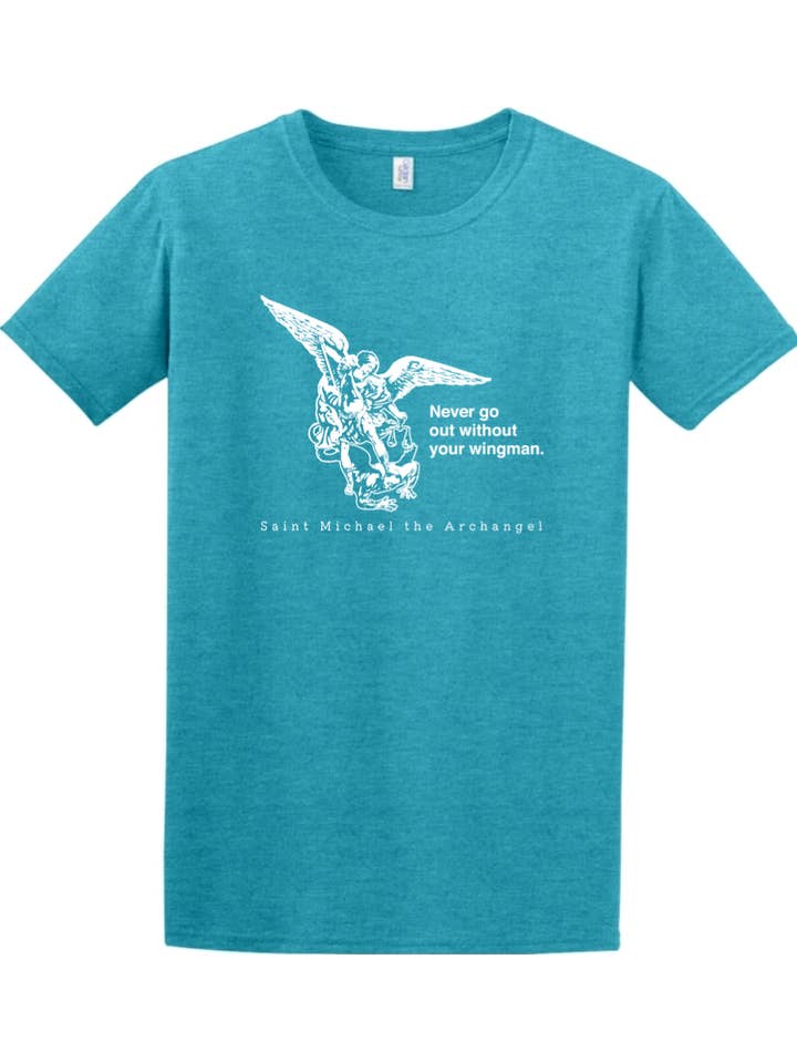 Sock Religious - Wholesale Screen printed t-shirt – unisex - Never Go Without Your Wingman - St. Michael the Archangel Adult T-Shirt6