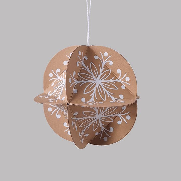 Globe Ornament Kit - Leafy 8 sided - White on Tan for wholesale by Kiss The Paper