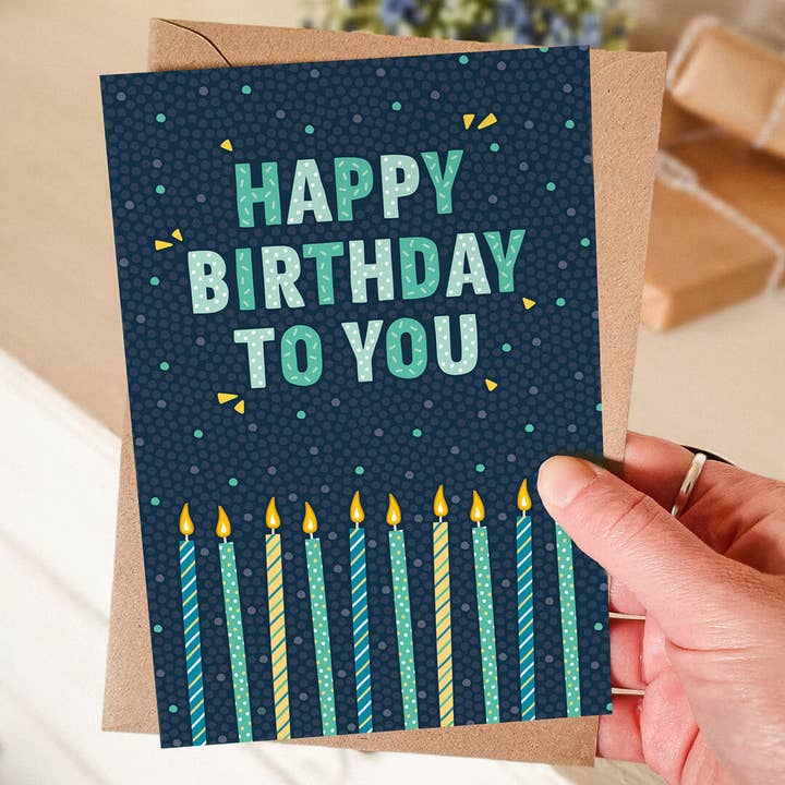 Jess A Little Creative - Wholesale Birthday Card - Blue and Green Happy Birthday Candles Card