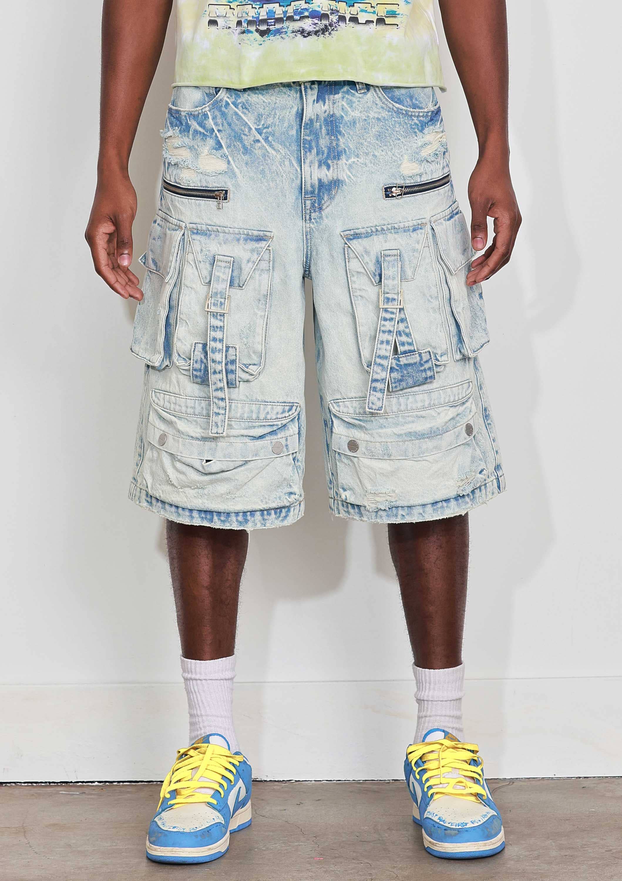 BLU ACIDO JORTS IN DENIM MULTI CARGO LAVATI in vendita all'ingrosso su Faire0