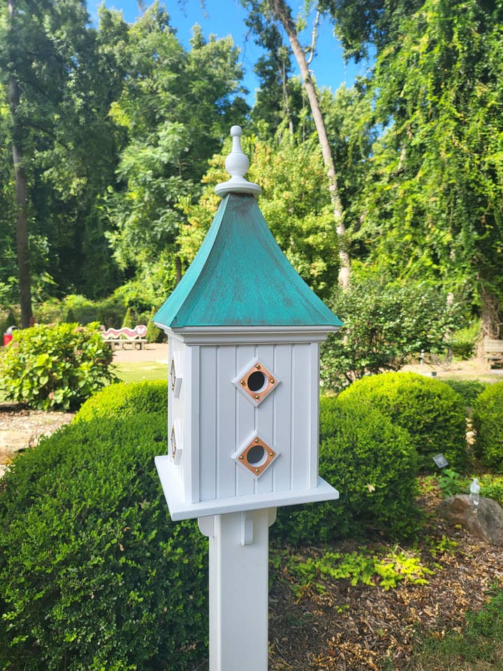 Patina Copper Roof Birdhouse Handmade Large With 8 Nesting Compartments Weather Resistant Birdhouses Outdoor for wholesale by Better Crafter