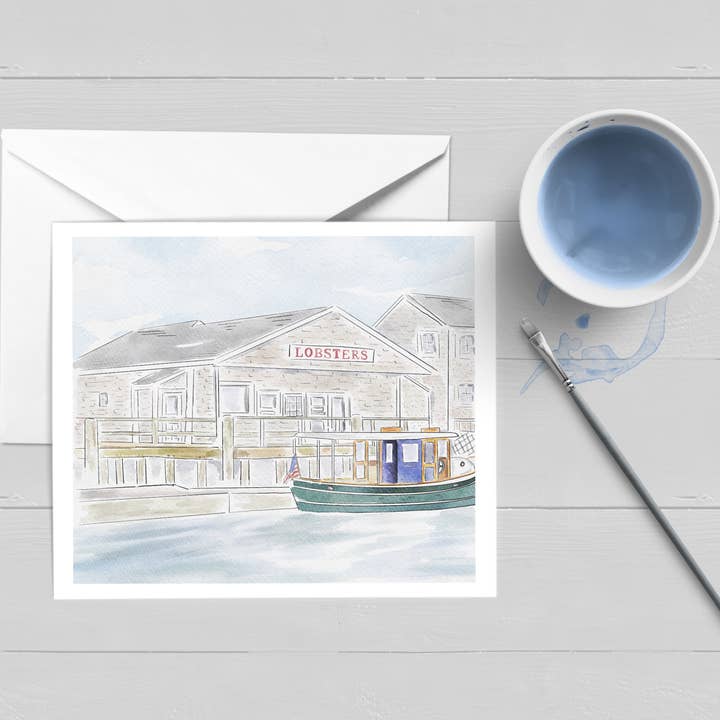 Wharf Lobster Shack Watercolor Greeting Card for wholesale by WonderfullyWrittenCo