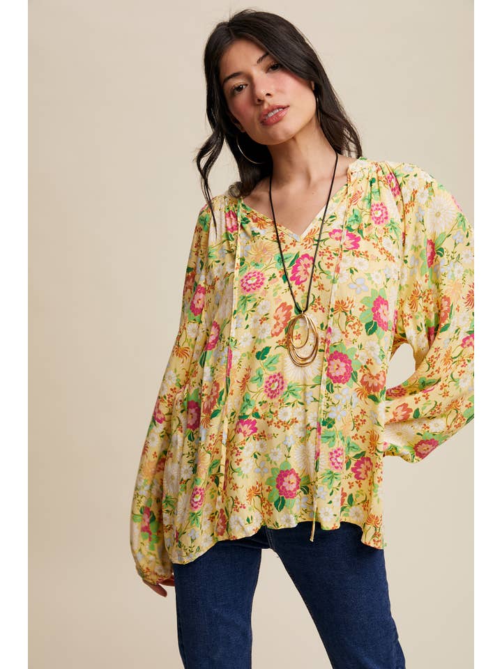 Light Yellow Sunlit Garden Balloon Sleeve Blouse for wholesale on Faire