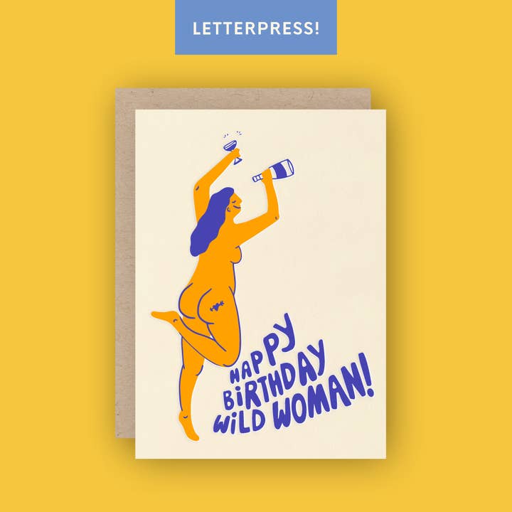 Half Pint Studio - Wholesale Birthday Card - Happy Birthday Wild Woman Letterpress Greeting Card1
