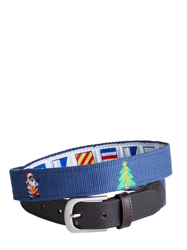 Bowsprit Belt Nantucket Navy with Rockin' Around the Christmas Tree for wholesale by Castaway Clothing Nantucket Island