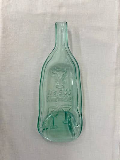 Slumped wine bottle tray 5 oclock somewhere for wholesale by Rescued Whines