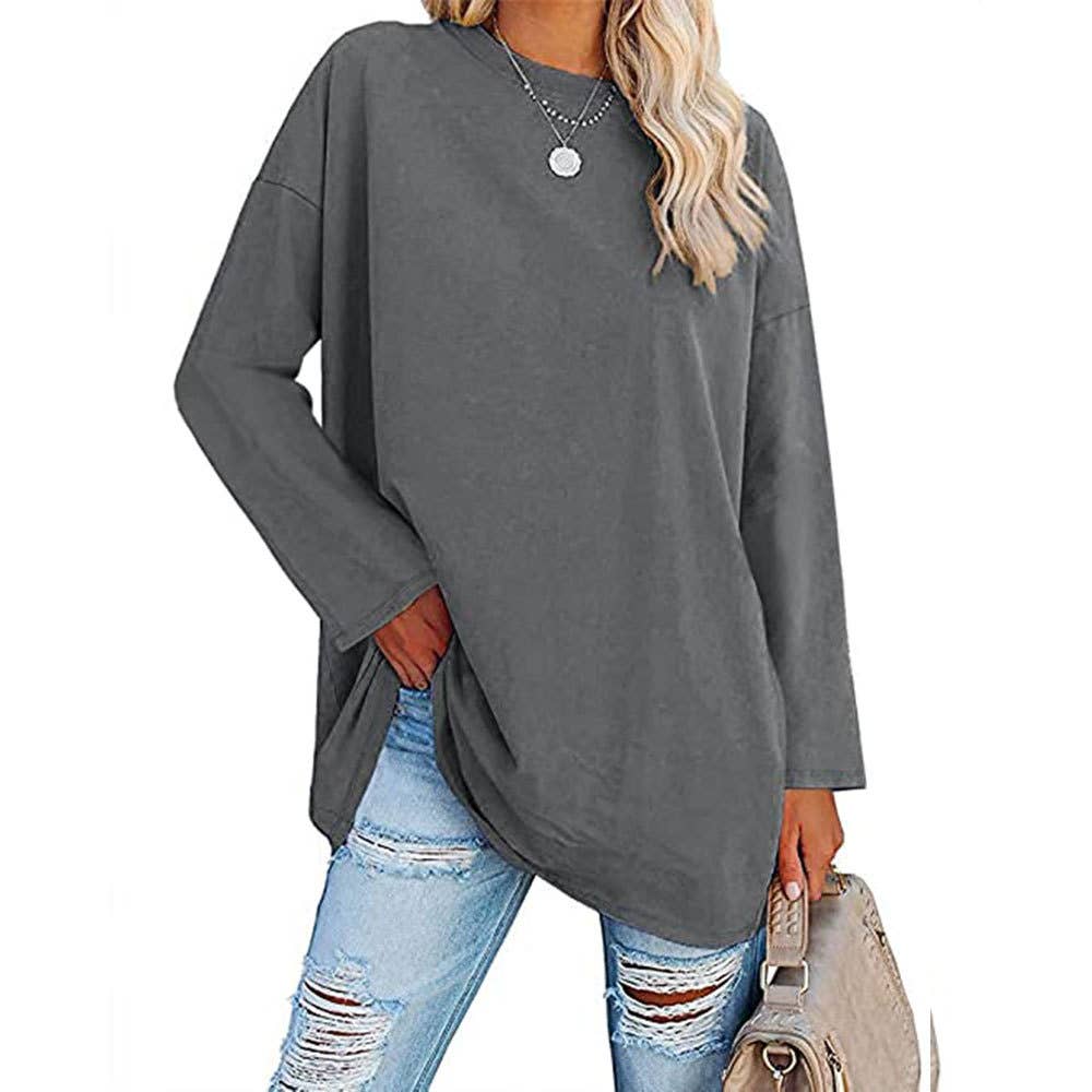 Rosa Clothing - Wholesale T-Shirt - Women's - Loose Round Neck Long Sleeve T-shirt Top8