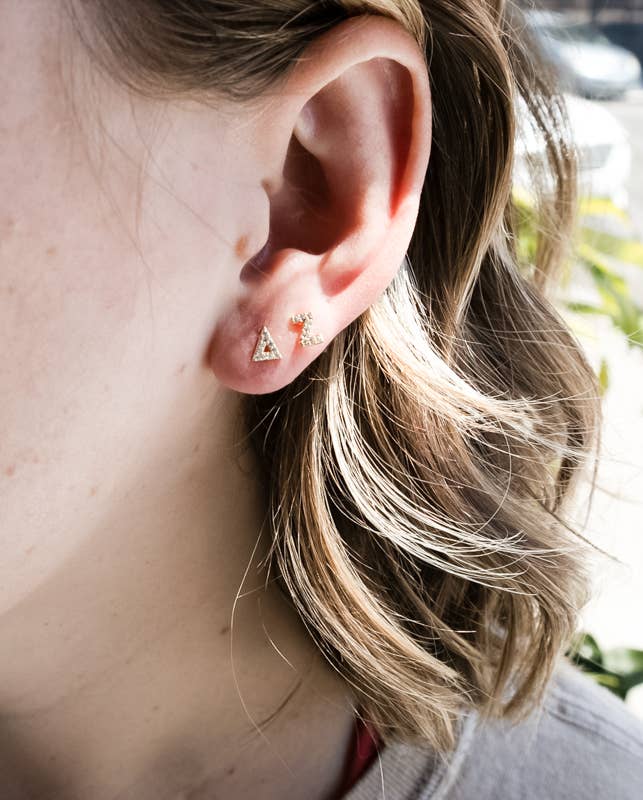 Gold 14k Pave Greek Letter Studs PREPACK for wholesale on Faire10