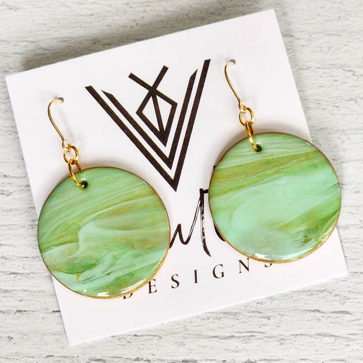 Faux Jadeite Circle Dangles for wholesale by Vault 14 Designs, LLC