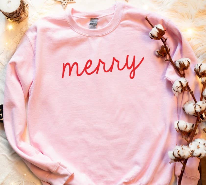 Ashton Grove Ltd Co - Wholesale Graphic Sweatshirt - Women's - Merry Tee Or Sweatshirt, Simple Script Christmas Shirt0