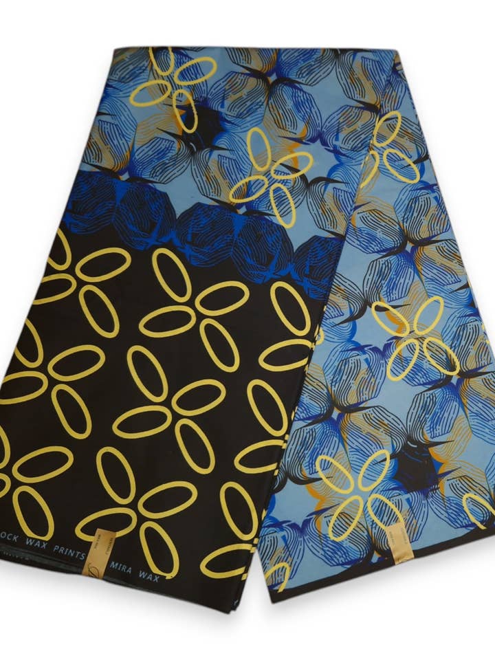 6 Yards - Tissu imprimé africain - Noir / Bleu - Polycoton pour la vente par AfricanFabs