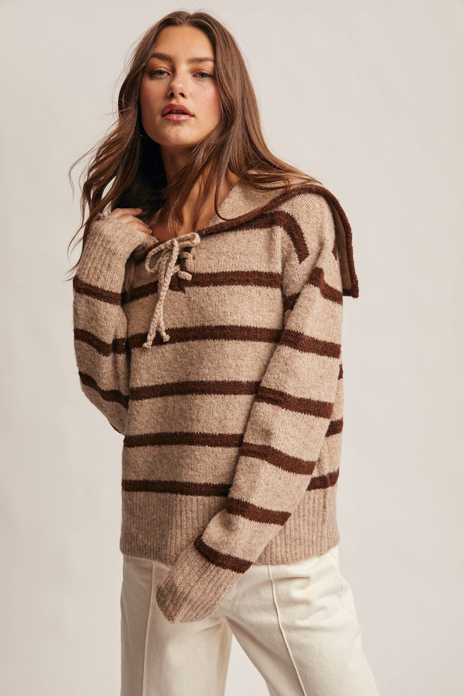 Forte - Vendita all'ingrosso Maglione tricot - Donna - Maglione a Maglia con Colletto da Marinaio a Righe FSW001212