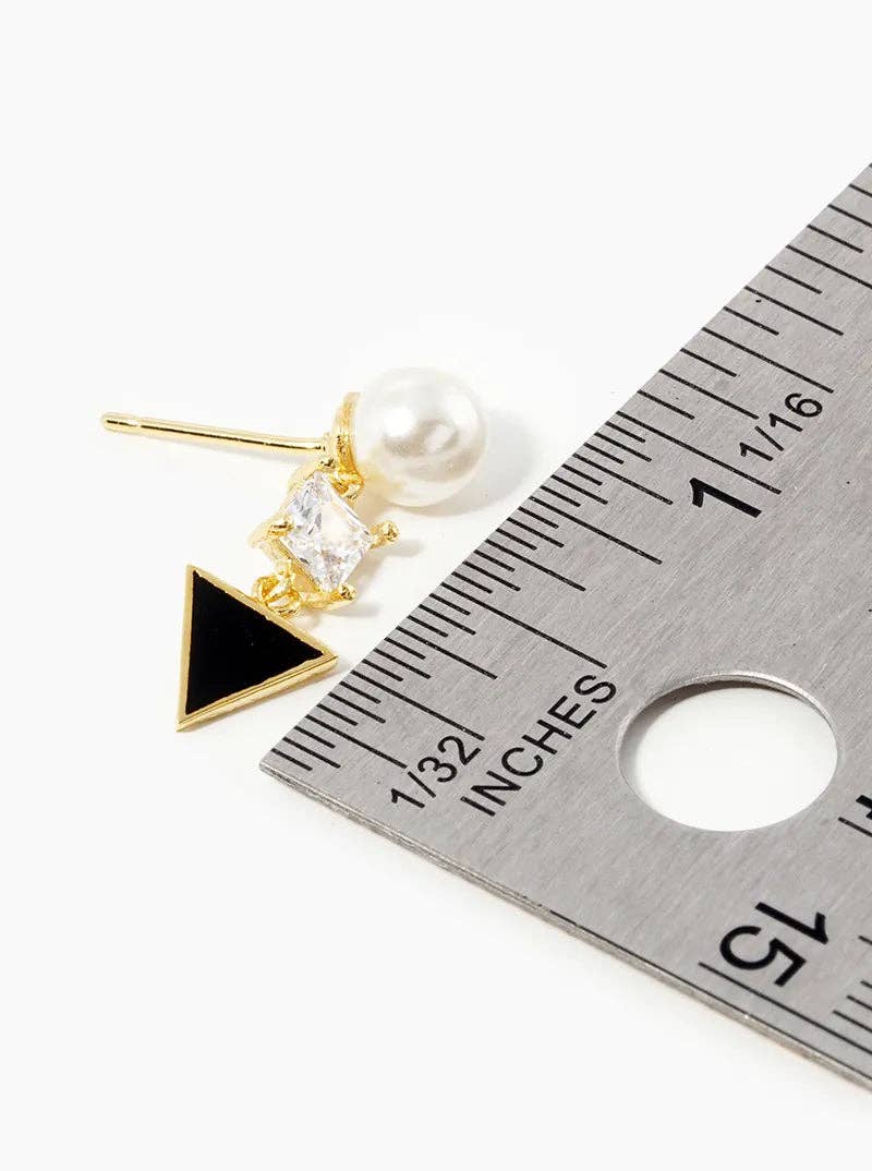 Wild Honey - Wholesale Dangle Earrings - 18k Gold Dipped Geometric CZ Pearl Dangle Post Stud Earrings2