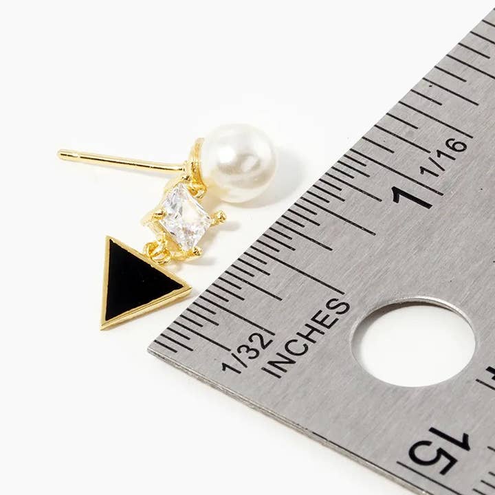 Wild Honey - Wholesale Dangle Earrings - 18k Gold Dipped Geometric CZ Pearl Dangle Post Stud Earrings2