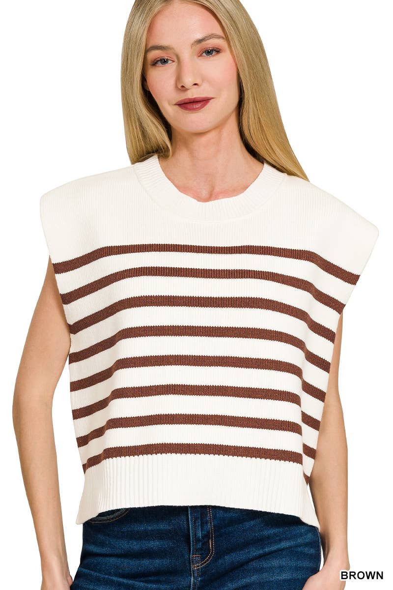 42POPS - Wholesale Outerwear Vest - Women's - ',,.._ Oversized Crew Neck Stripe Sweater Vest7