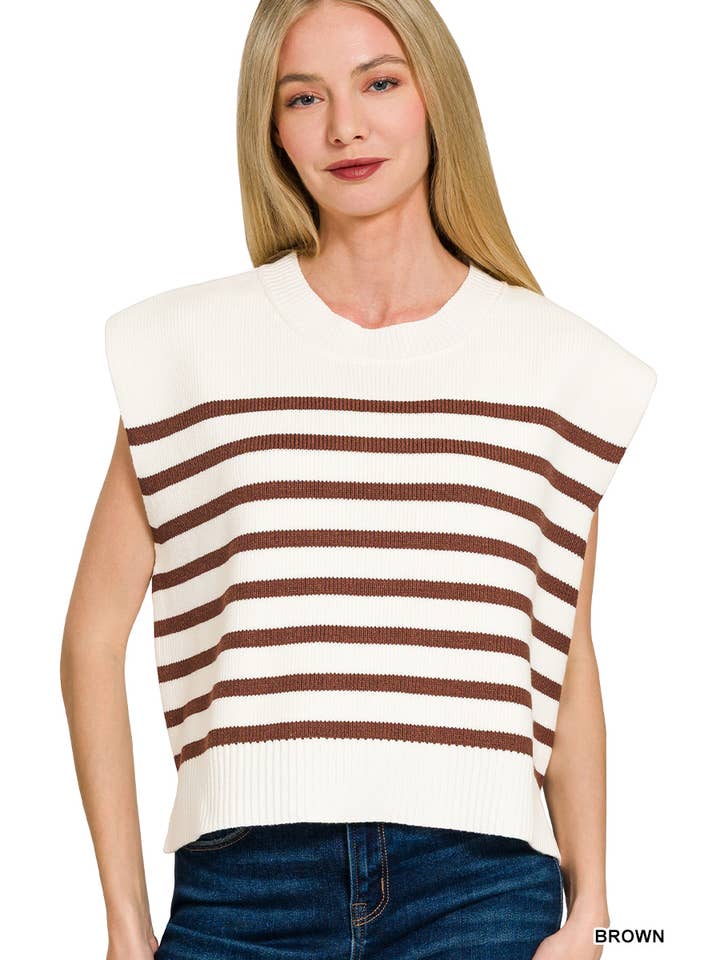 42POPS - Wholesale Outerwear Vest - Women's - ',,.._ Oversized Crew Neck Stripe Sweater Vest7