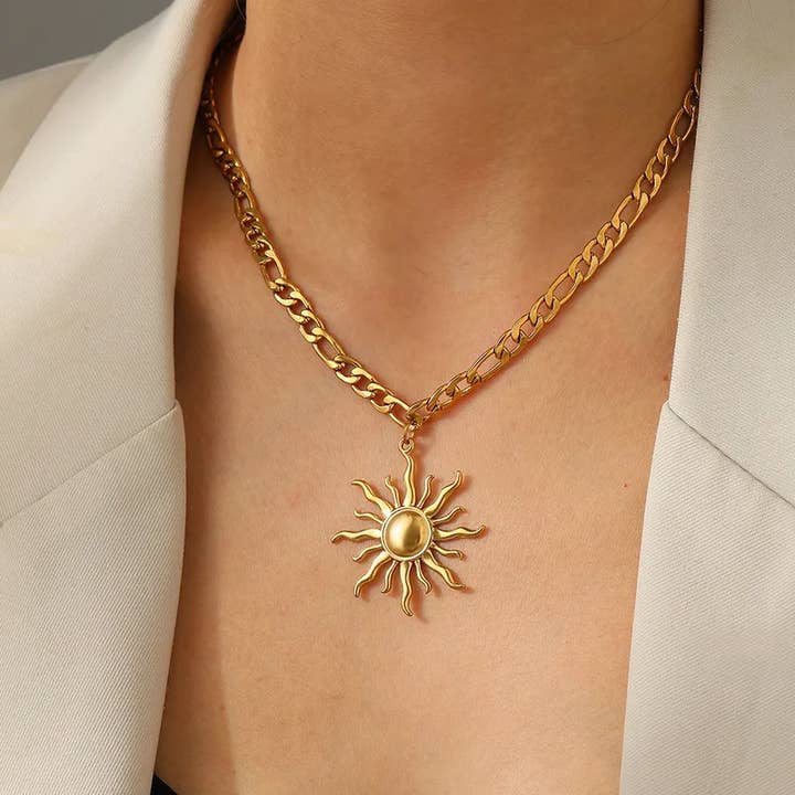 18K Gold Sun Pendant Necklace Waterproof Stainless Steel for wholesale by Sweet Cherry Sky