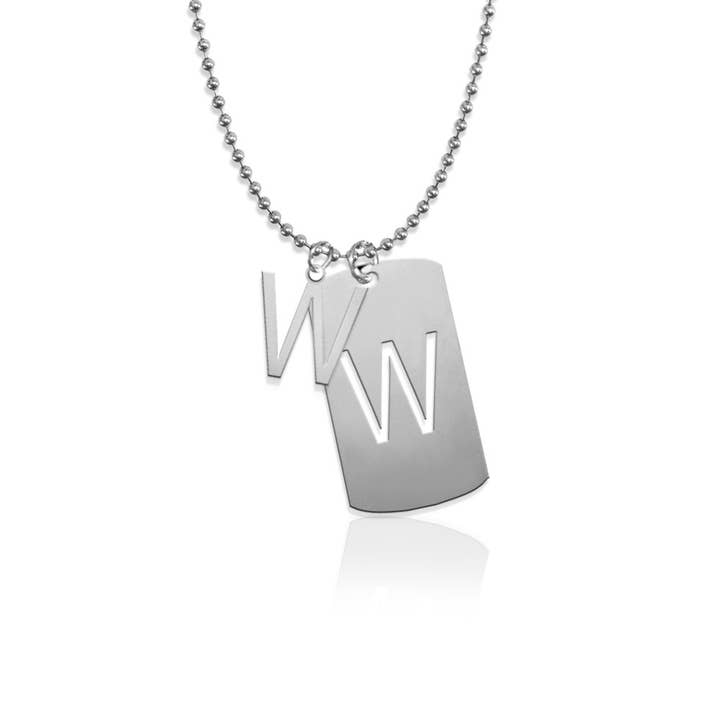Dog Tag & Cutout Initial for wholesale by Jane Basch Jewelry Designs