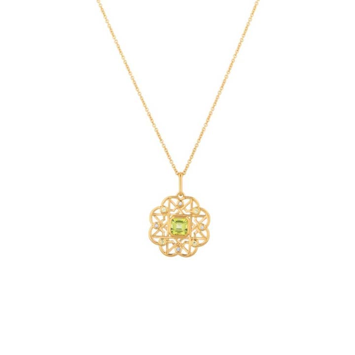 Peridot Gemstone Flower Gold Necklace for wholesale by Lulu B London