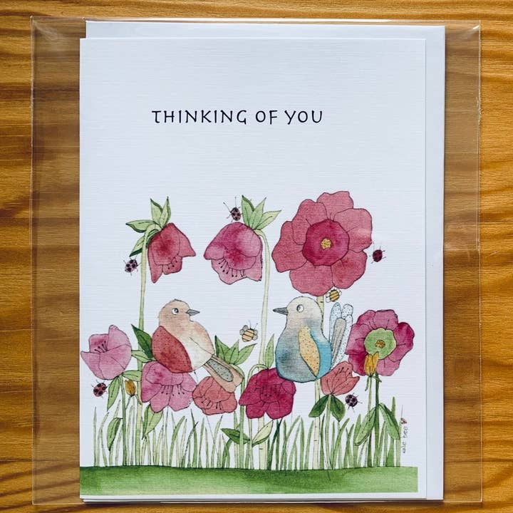 Carte de vœux « Thinking of you (birds) » pour la vente par Elle Bee Art Studio