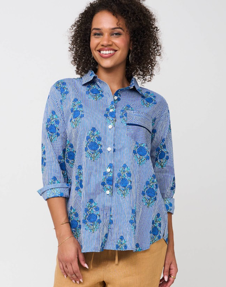 Good Boyfriend Shirt - Avalon Floral Coastal Blue for wholesale on Faire4