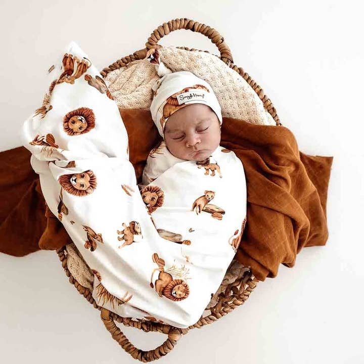 Organic Jersey Wrap & Beanie Set - Lion Organic Jersey Wrap & Beanie Set - Lion