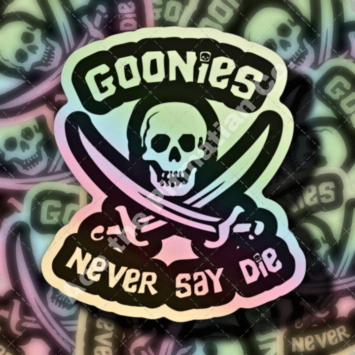 Never Say Die Holographic Sticker for wholesale by Ace the Pitmatian Co