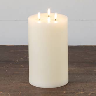 11" CREAM 3 WICK 3D FLAME CANDLE for wholesale by Ragon House