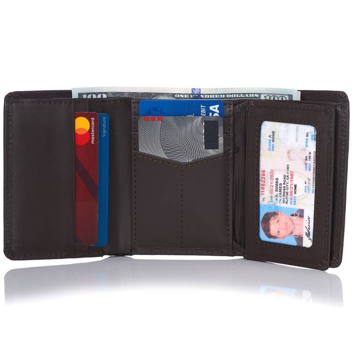 Alpine Swiss – Carteira – Homem por atacado – Carteira masculina Alpine Swiss RFID de capacidade de luxo com três dobras com seção de nota dividida - 978-PARENT8