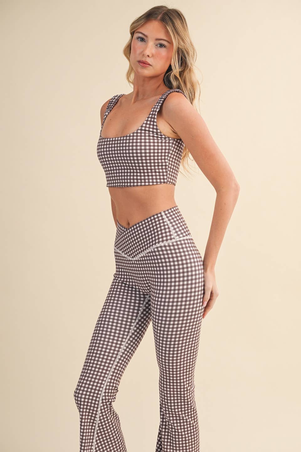 KIMBERLY C - Wholesale Sports Bra - Women's - Gingham Print Ruched Bra Top64