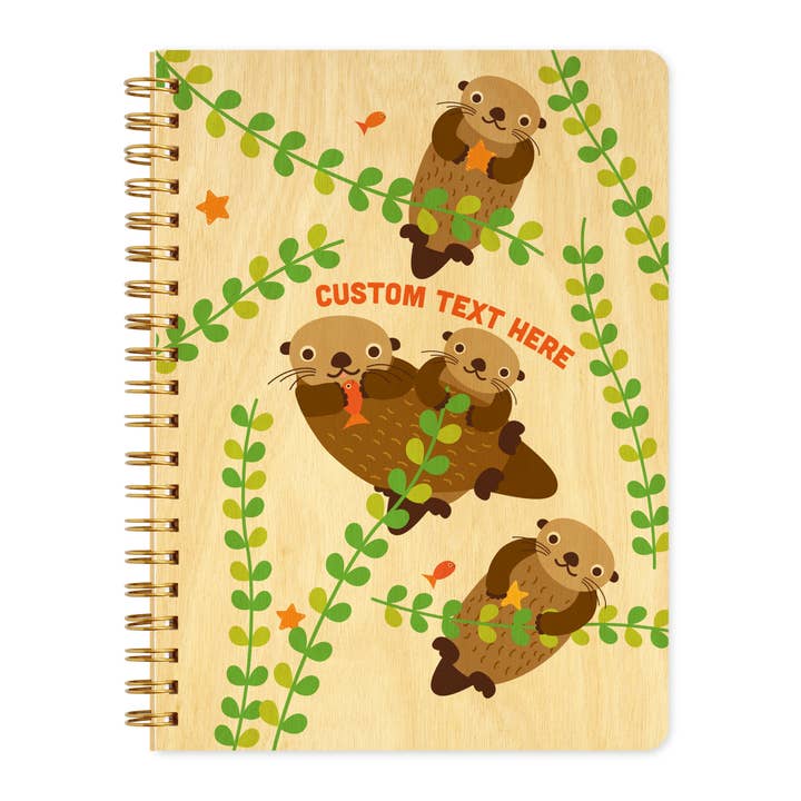 Customizable Water Otters Wood Journal for wholesale by Night Owl Paper Goods