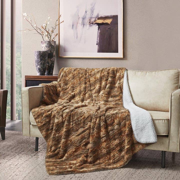 Duke Imports - Wholesale Throw Blanket - "Cedar Bark" Faux Fur Plush Throw Blanket - 50"x70"