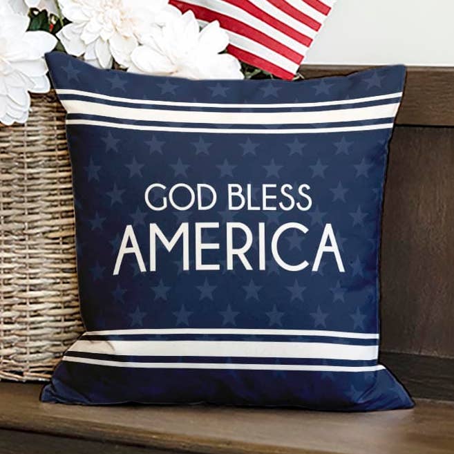Gud velsigne Amerika (blå) | 18x18 pudebetræk for engroshandel hos Lofty Living