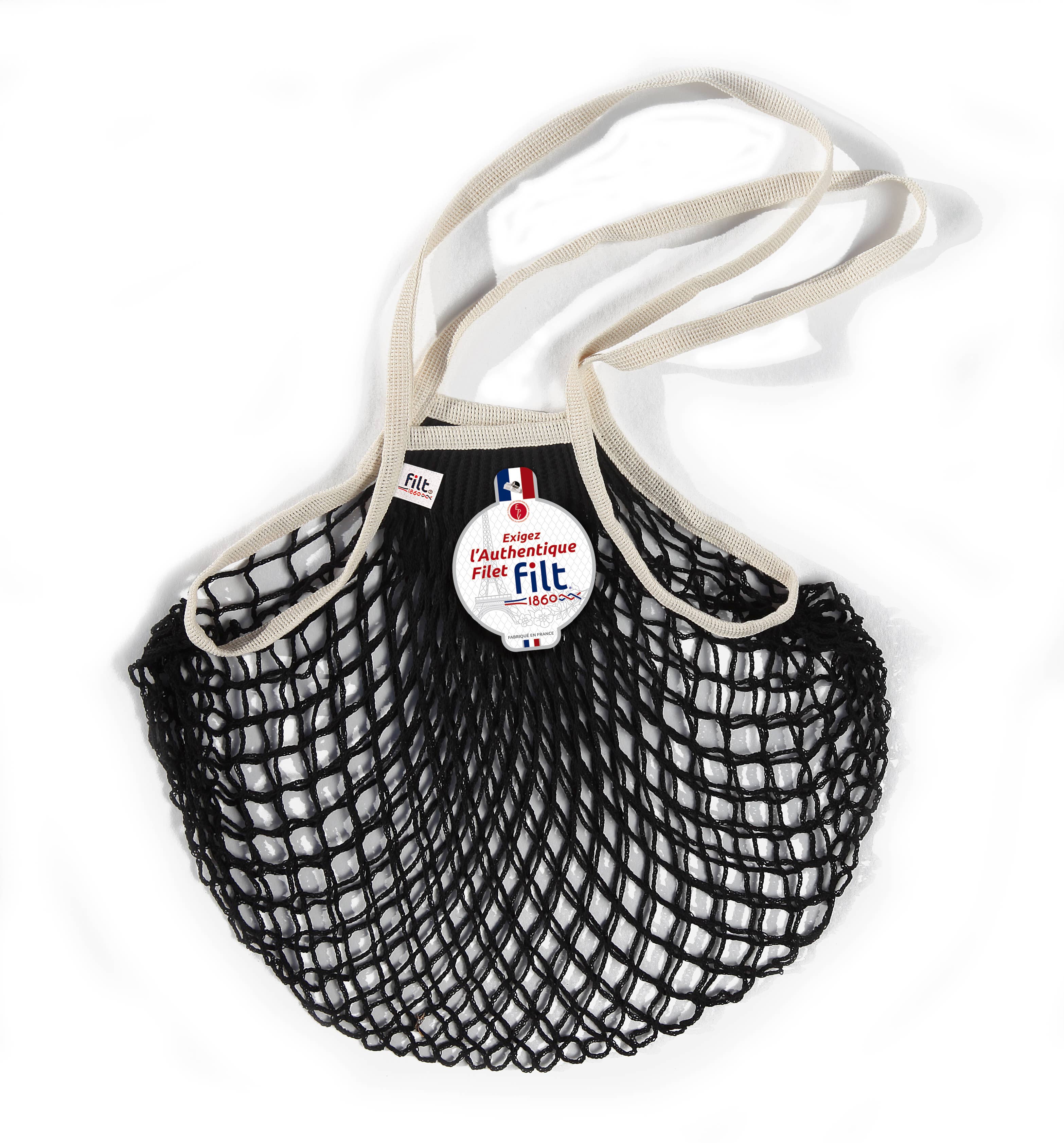 Filt1860 - Wholesale Grocery/Shopping Bag - Shopping net bag Black with large ecru handles