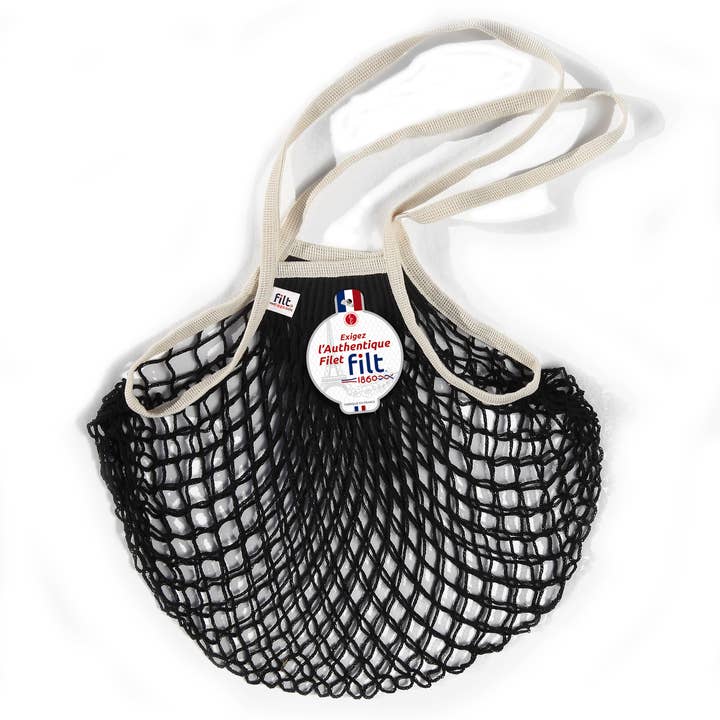 Filt1860 - Wholesale Grocery/Shopping Bag - Shopping net bag Black with large ecru handles0
