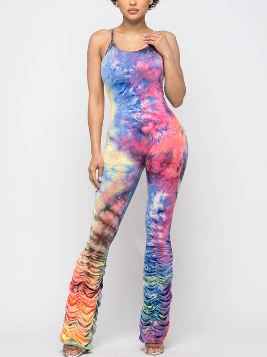 Combinaison tie-dye à froncés avec détails sur les jambes pour la vente par Boswell