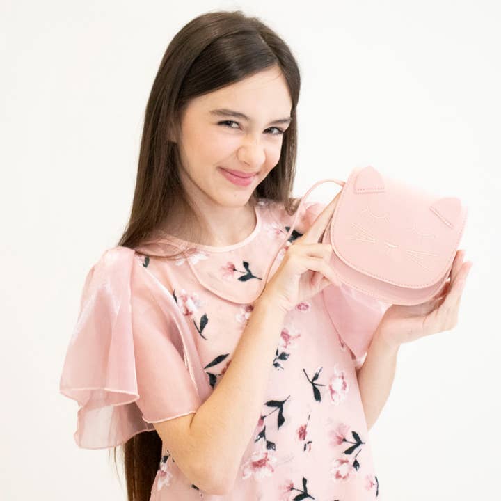 Yuko B – Engroshandel Crossbodytaske – til børn – Børne skuldertaske med dyremotiv - Mina kat i pink5