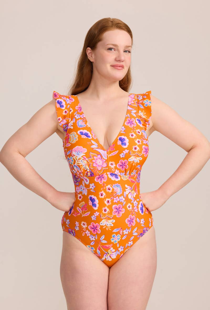 C'MELODIE – wholesale Baddräkt - Dam – Baddräkt för plusstorlek med formande design och blommönster HMD-009 F23