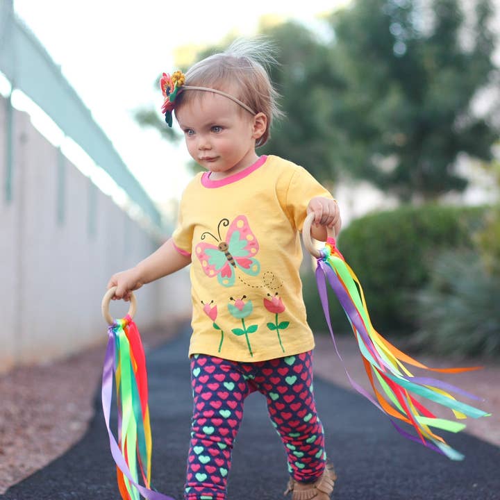 Doodle Pants – Engroshandel T-shirt - Børn – Gul sommerfugl småbørn og børn skjorte3