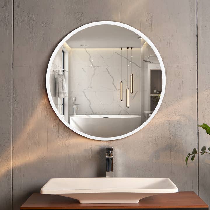 36*36in White Round Mirror for wholesale by Arcus Home Decor Inc