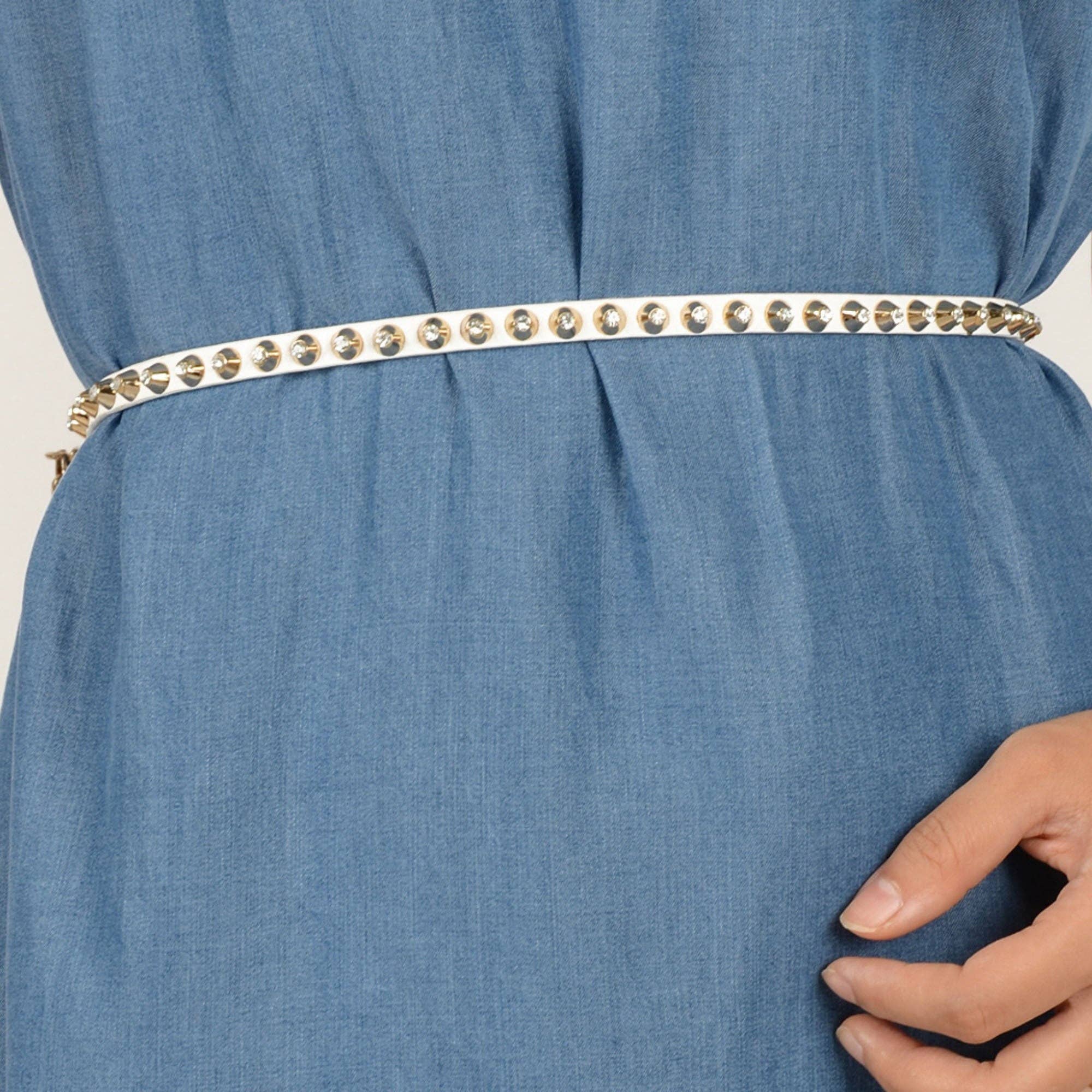 Rose Gold Rhinestone Studded Waist Chain with Drop Charm Accent for wholesale on Faire6