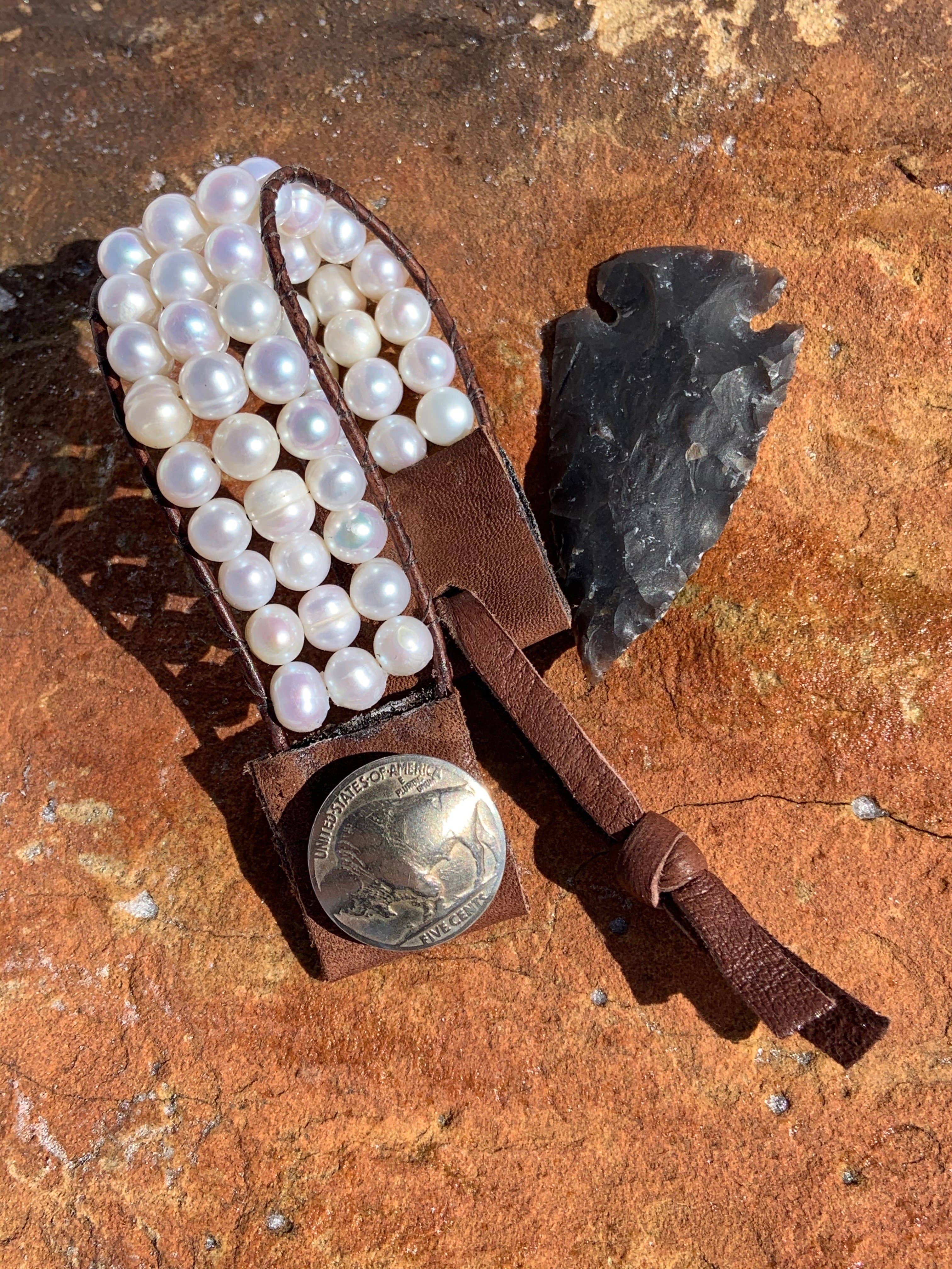 Fleurdesignz Western Jewelry - Wholesale Cuff Bracelet - Western Fashion Pearl And Leather Cuff2