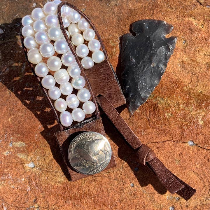 Fleurdesignz Western Jewelry - Wholesale Cuff bracelet - Western Fashion Pearl And Leather Cuff2