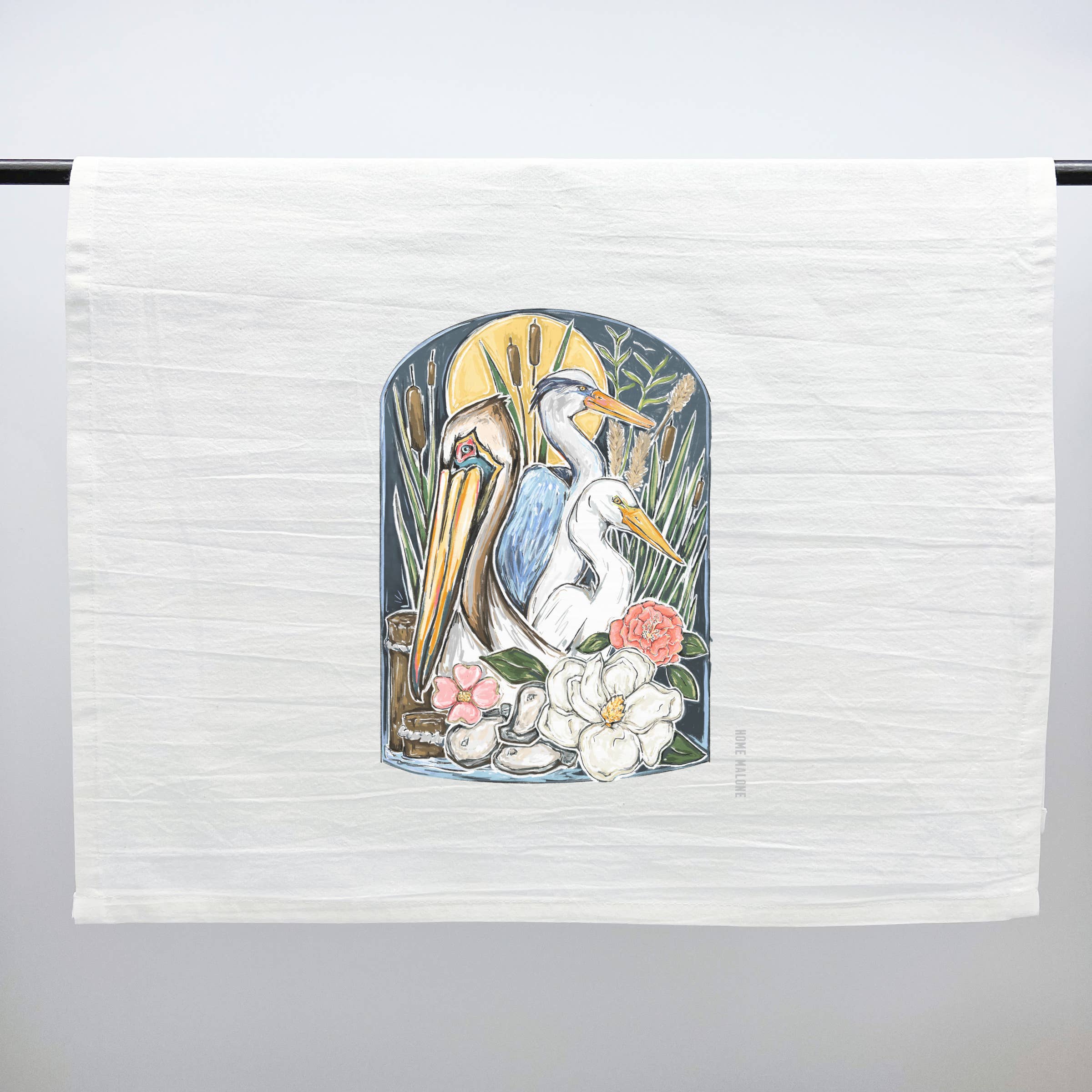 Southern Marshland Tea Towel- Swamp Birds Kitchen Decor for wholesale by Home Malone