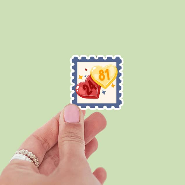 Number 24 and 81 Hearts Postage Stamp Heated Rivalry Vinyl Sticker for wholesale by Limes & Lilly
