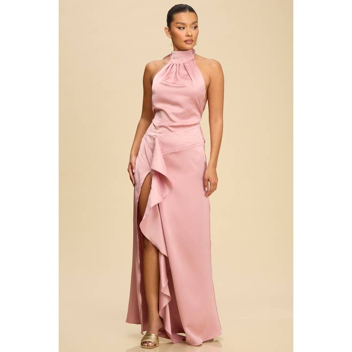 HALTER SCARF RUFFLE MAXI DRESS for wholesale by Luxxel