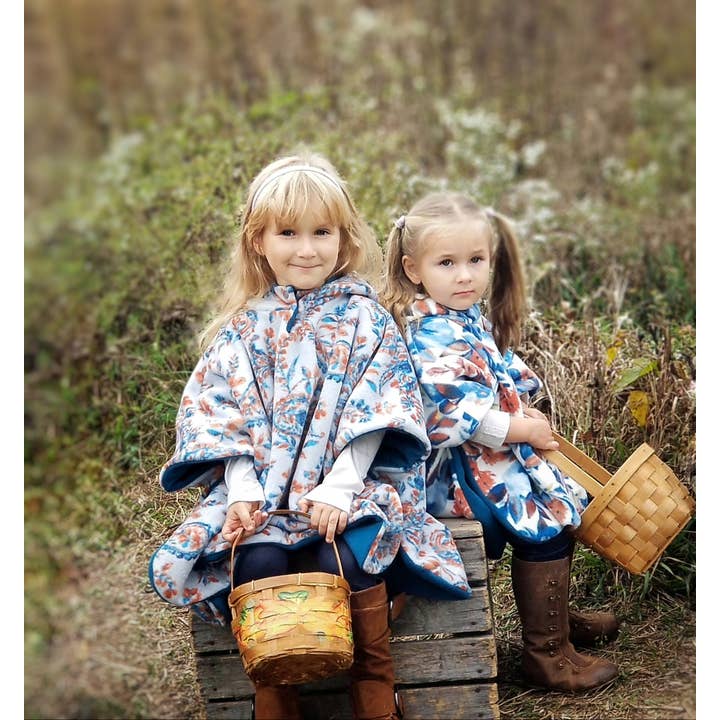 Otto & Odette LLC - Wholesale Poncho - Kids - Luxury Fleece Car Seat Poncho, Child Coat, Frost Floral&Teal