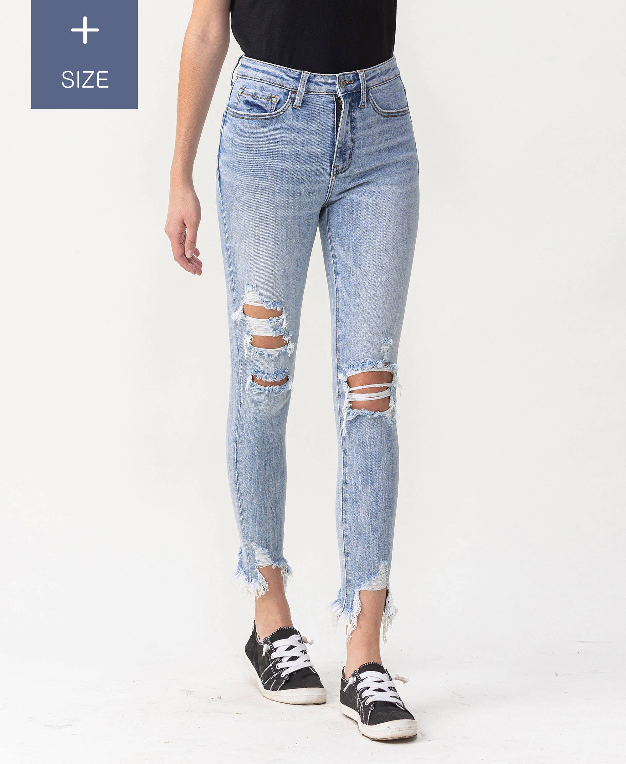 smigrende SKINNY JEANS MED HØJ HØJDE OG ANKEL I STORE STØRRELSER LV1078-P for engroshandel på Faire7