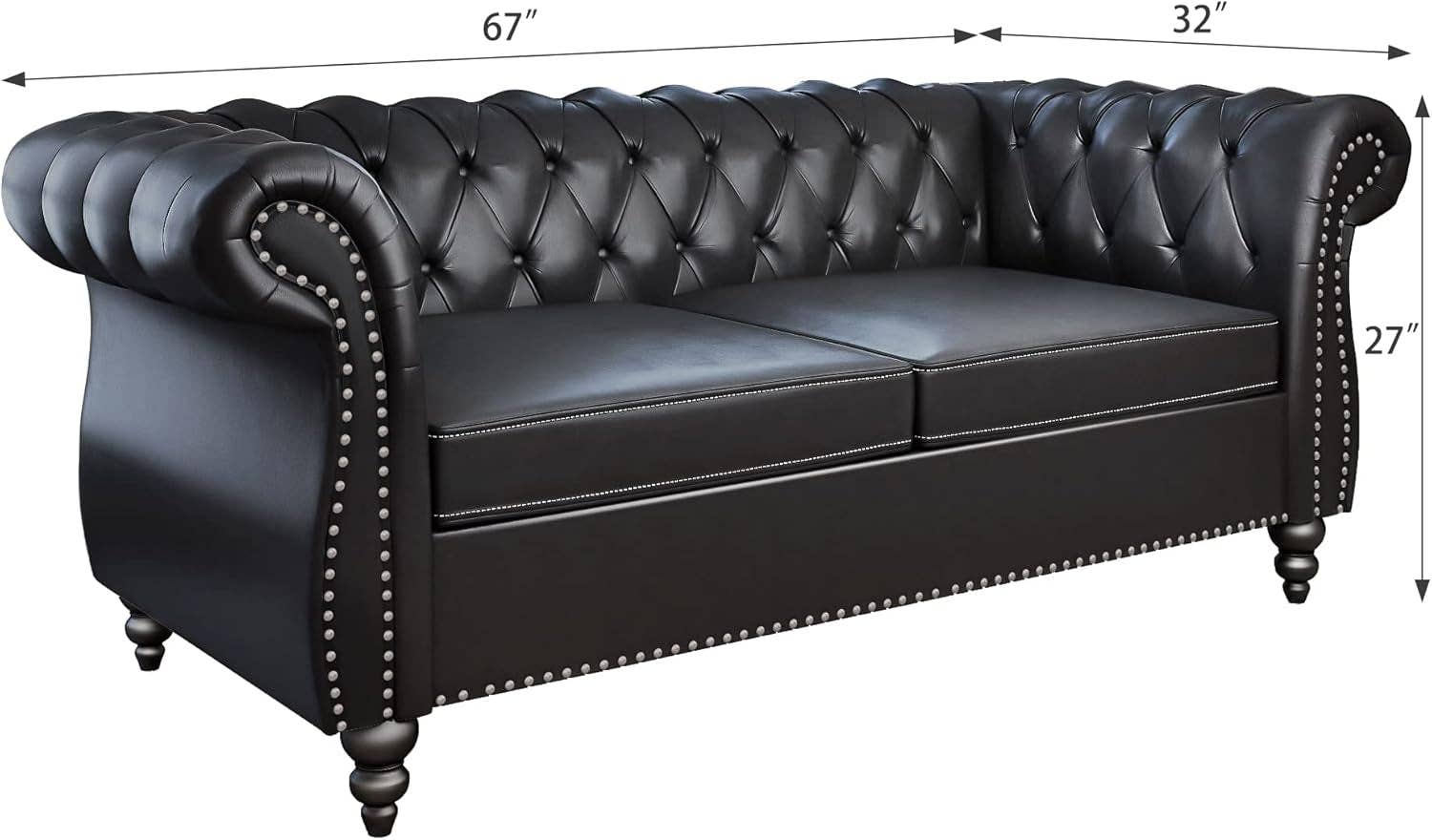 Two Piece Chesterfield Leather Living Room Set With Black Leather Loveseat And Chair for wholesale on Faire2