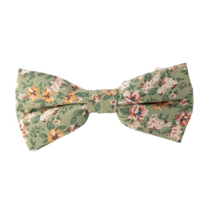 Isa Green, Cream and Yellow Floral Boys Cotton Bow Tie for wholesale by Dickie Bow